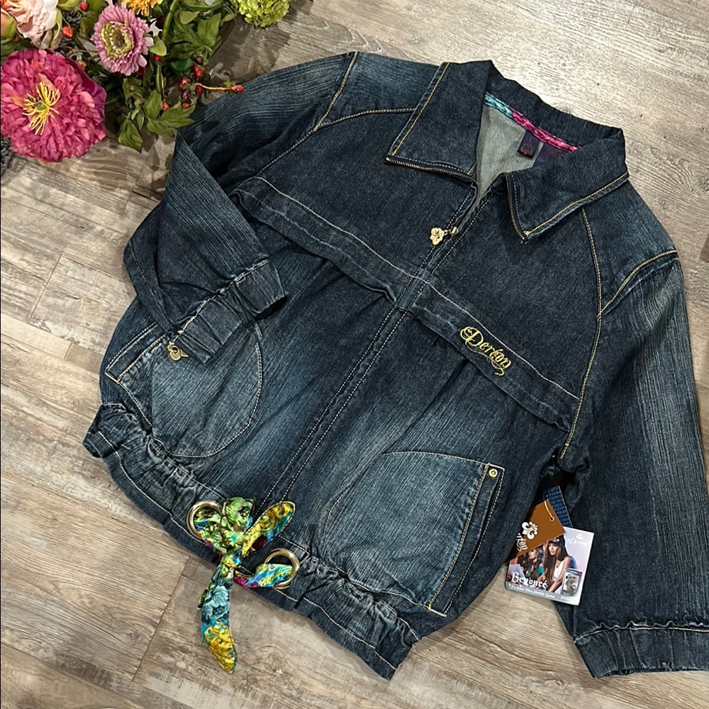 Dereon by Beyoncé Denim Juniors Large Jacket with Floral Accent Sash